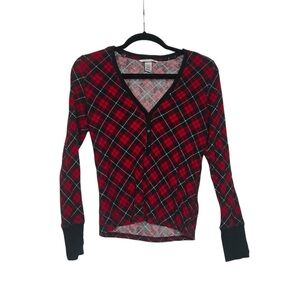 Victoria's Secret Red and Black Plaid Pajama Shirt Long Sleeve Thermal Size XS